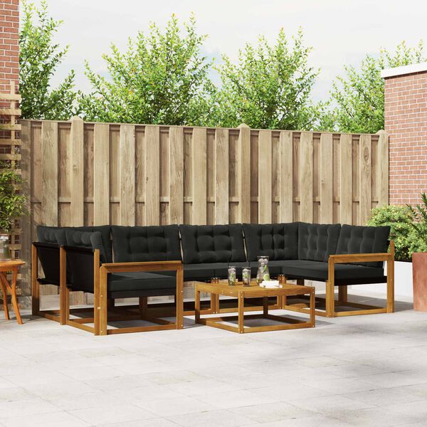 vidaXL Buiten bankenset met kussen 7 pcs Natuurlijk en Zwart