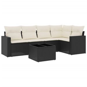 vidaXL 6-delige Loungeset met kussens poly rattan zwart