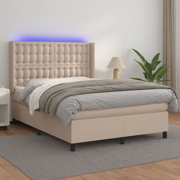 vidaXL Boxspring met matras en LED kunstleer cappuccinokleur 140x200cm