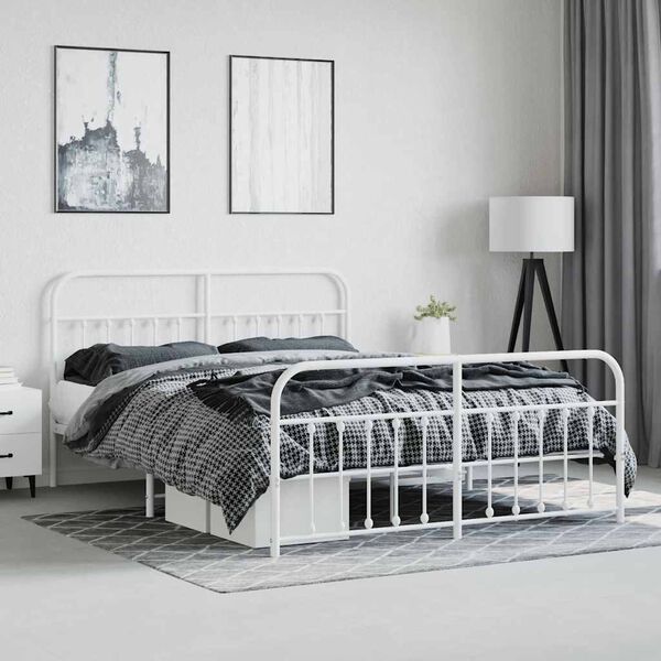 vidaXL Bedframe met hoofd- en voeteneinde metaal wit 180x200 cm