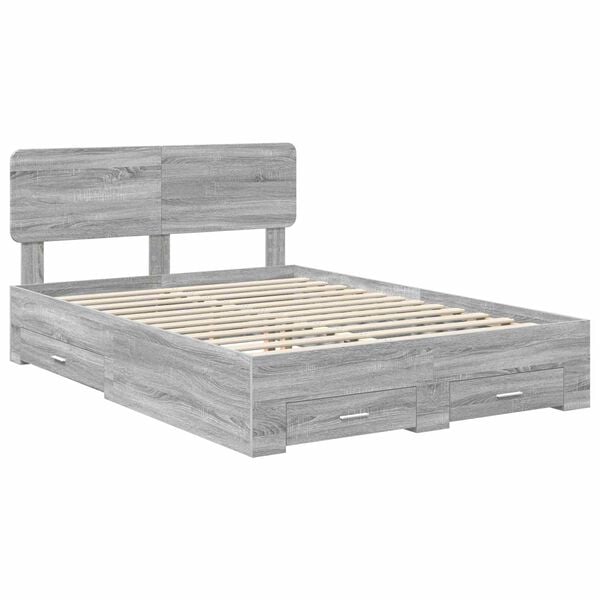 vidaXL Bedframe met hoofdeinde Grijs Sonoma 150 x 200 cm Bewerkt hout
