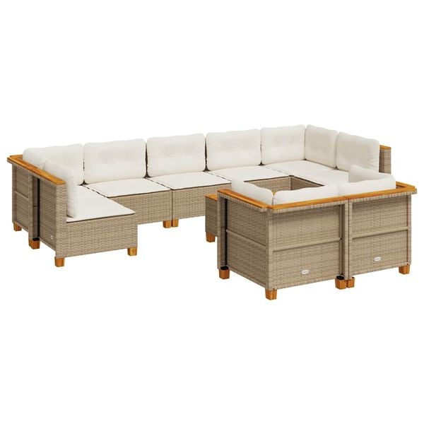vidaXL 10-delige Loungeset met kussens poly rattan beige