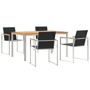 vidaXL Tuin eettafelset 5 st Massief Teakhout en RVS