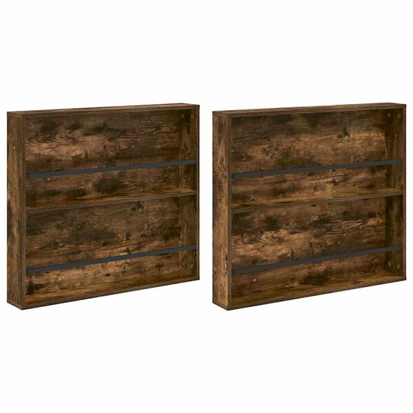 vidaXL Tijdschrift Rek met plank 2 pcs Gerookt eiken 80 x 12 x 70 cm