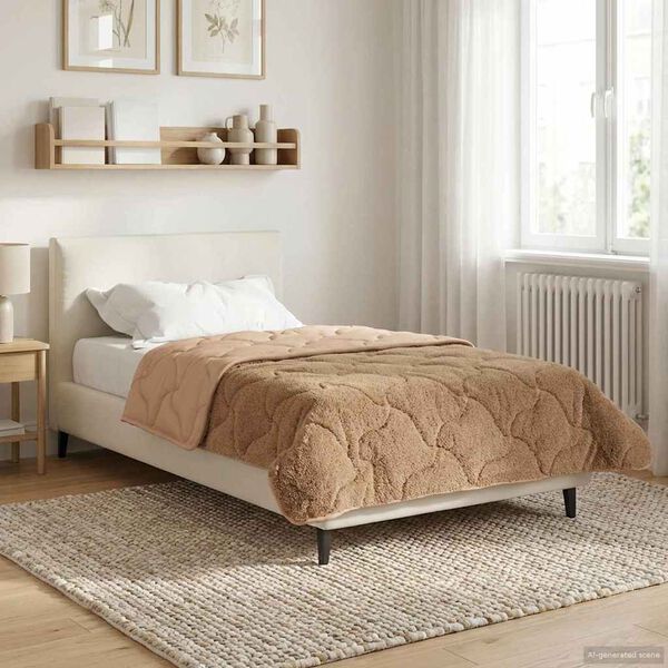 vidaXL Vol jaar dekbed Taupe 135 x 200 cm Microfiber en Teddy fleece