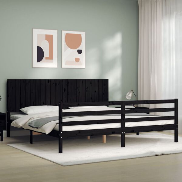 vidaXL Bedframe met hoofdbord massief hout zwart 200x200 cm