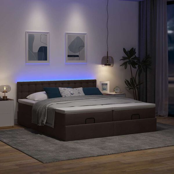 vidaXL Ottoman bed met matrassen en LED's 180x200cm stof donkerbruin