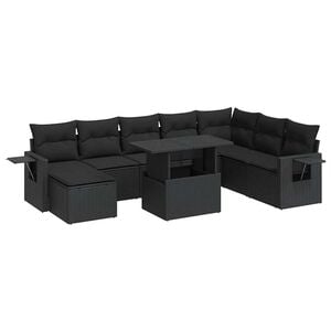 vidaXL 9-delige Loungeset met kussens poly rattan zwart