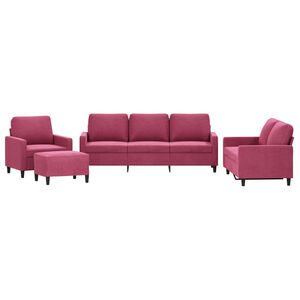 vidaXL 4-delige Loungeset met kussens fluweel wijnrood