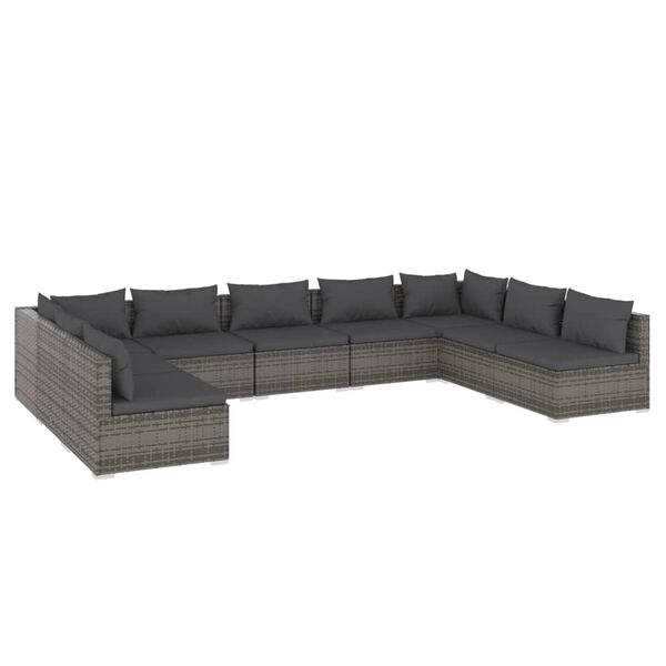 vidaXL 9-delige Loungeset met kussens poly rattan grijs