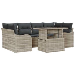 vidaXL Tuin Sofa Set met kussen 7 pcs Lichtgrijs Poly Rattan