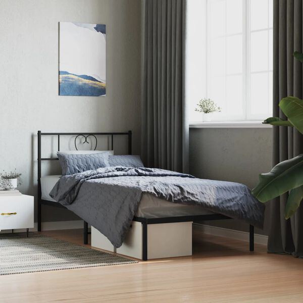 vidaXL Bedframe met hoofdbord metaal zwart 75x190 cm