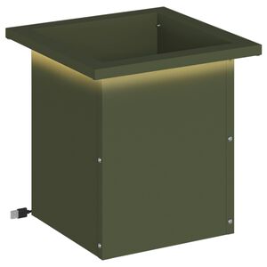 vidaXL Plantenbak met led Olijfgroen 30 x 30 x 30 cm Staal