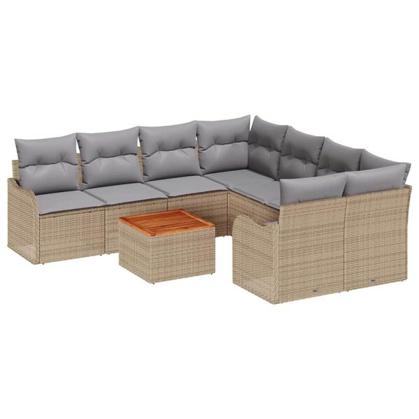 vidaXL Tuin Sofa Set 9 pcs beige en lichtgrijs