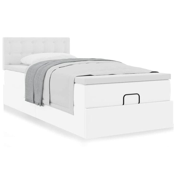 vidaXL Ottomaanse bed met matras 100x200cm kunstleer wit