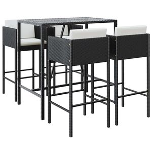 vidaXL 5-delige Tuinbarset met kussens poly rattan zwart