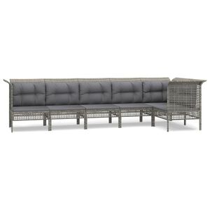 vidaXL 6-delige Loungeset met kussens poly rattan grijs