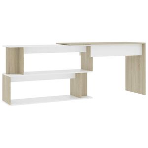 vidaXL Hoekbureau 200x50x76 cm bewerkt hout wit en sonoma eikenkleurig