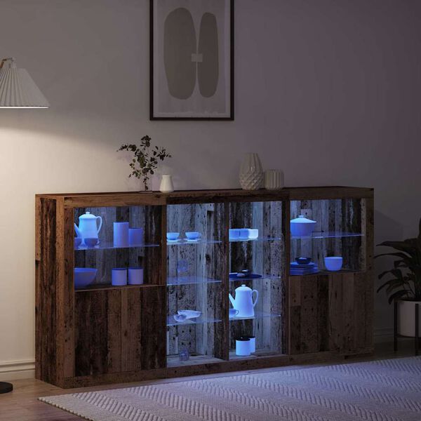 vidaXL LED Sideboard 3 pcs Oudhout 202 x 37 x 100 cm Bewerkt hout