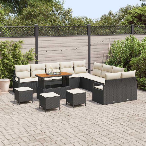 vidaXL Tuinbankenset met kussen 14 pcs Zwart poly rattan