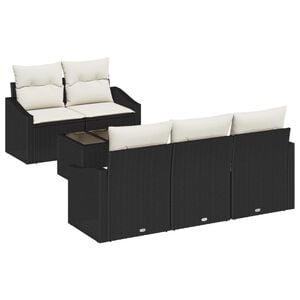vidaXL Bankstel met kussen met opslag 6 pcs Zwart en Cr&egrave;me poly rattan