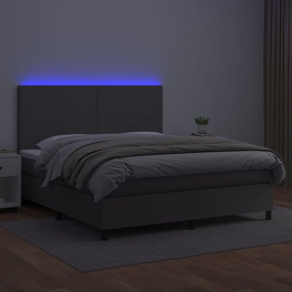 vidaXL Boxspring met matras en LED kunstleer grijs 160x200 cm