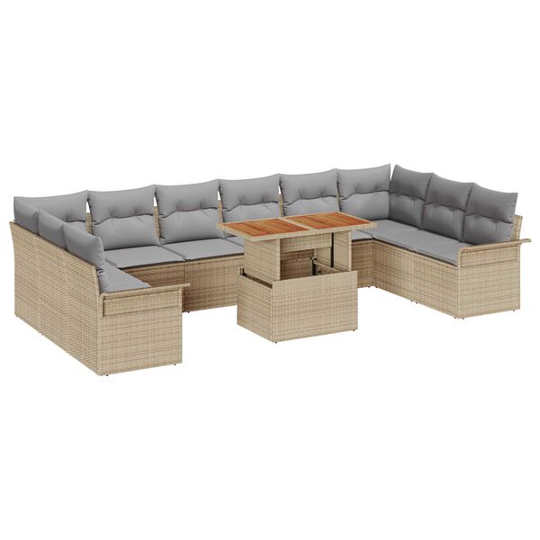 vidaXL Tuin Sofa Set met opslag 11 pcs Beige Poly riet