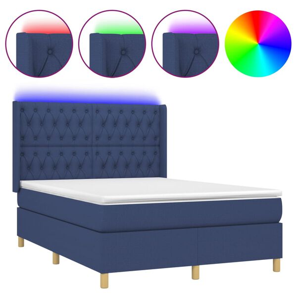 vidaXL Boxspring met matras en LED stof blauw 140x190 cm