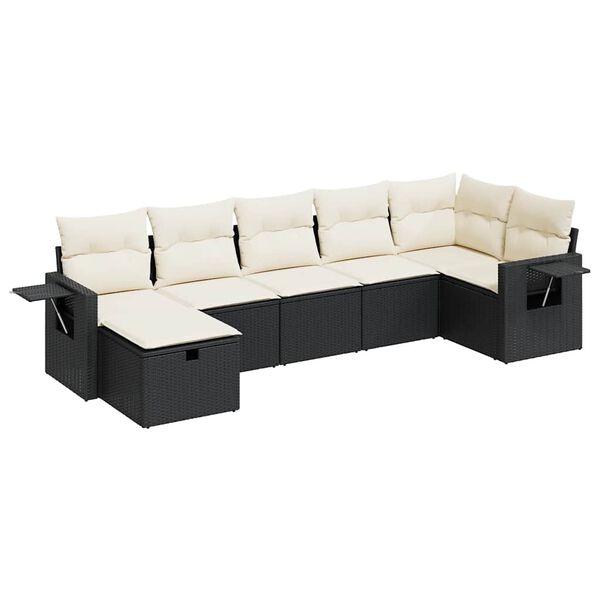 vidaXL 7-delige Loungeset met kussens poly rattan zwart