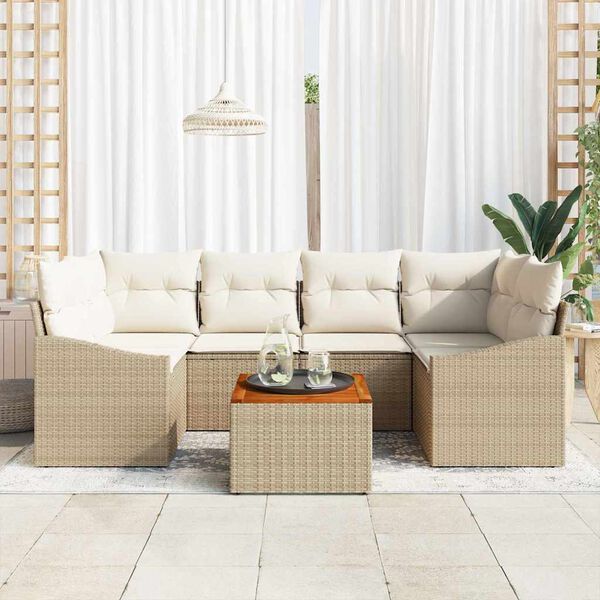 vidaXL Tuinbankenset met opslag 7 pcs Beige en Cr&egrave;me poly rattan