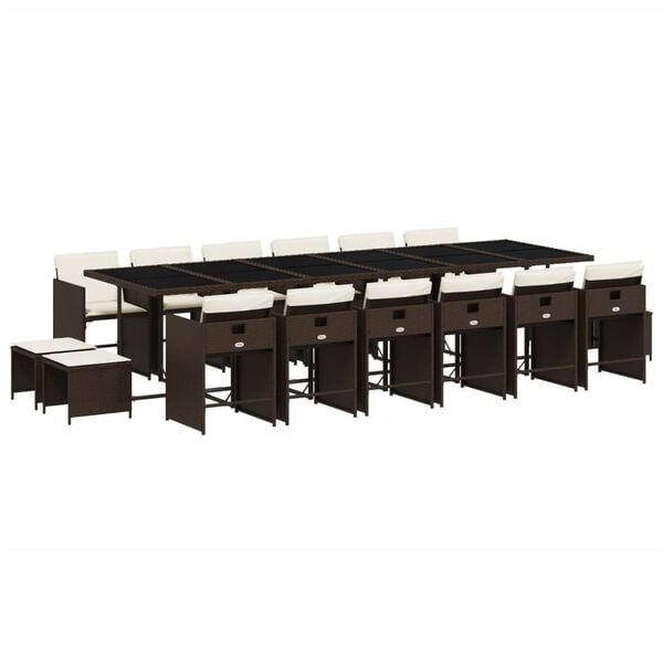 vidaXL 17-delige Tuinset met kussens poly rattan bruin