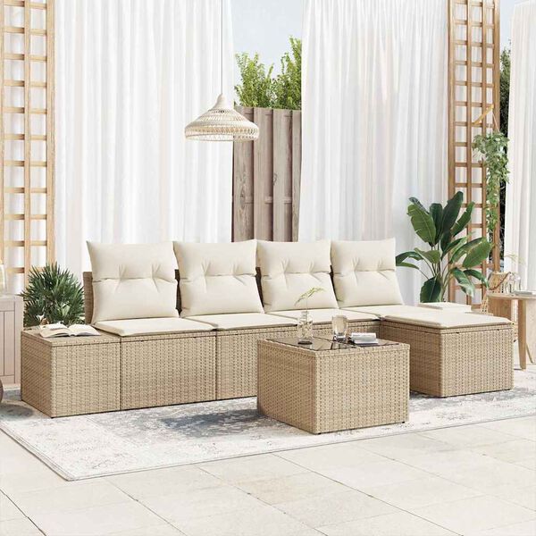 vidaXL Tuin Sofa Set met kussen 6 pcs Beige poly rattan