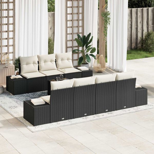 vidaXL Tuin Sofa Set met kussen 8 pcs Zwart poly rattan