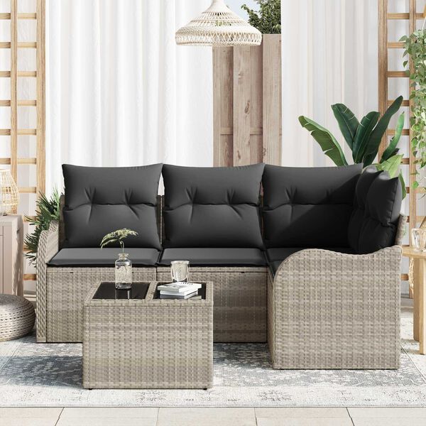 vidaXL Tuin Sofa Set met opslag 5 pcs Grijs poly rattan