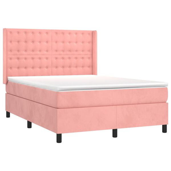 vidaXL Boxspring met matras fluweel roze 140x190 cm