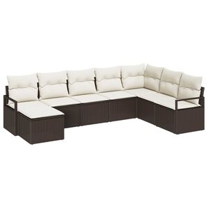 vidaXL Bankstel met kussen met opslag 8 pcs Bruin en Cr&egrave;me poly rattan