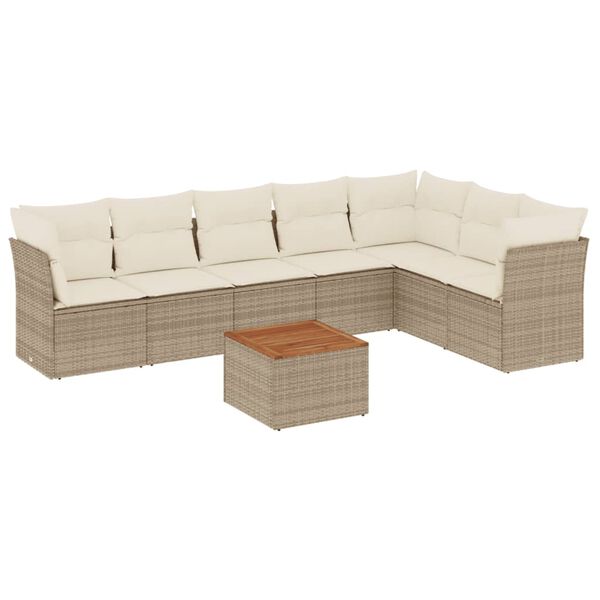 vidaXL 8-delige Loungeset met kussens poly rattan beige