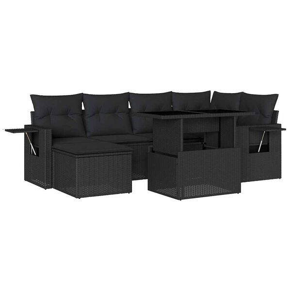 vidaXL 7-delige Loungeset met kussens poly rattan zwart