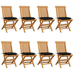 vidaXL Opklapbare stoelen met zwarte kussens, 8 stuks, massief teakhout