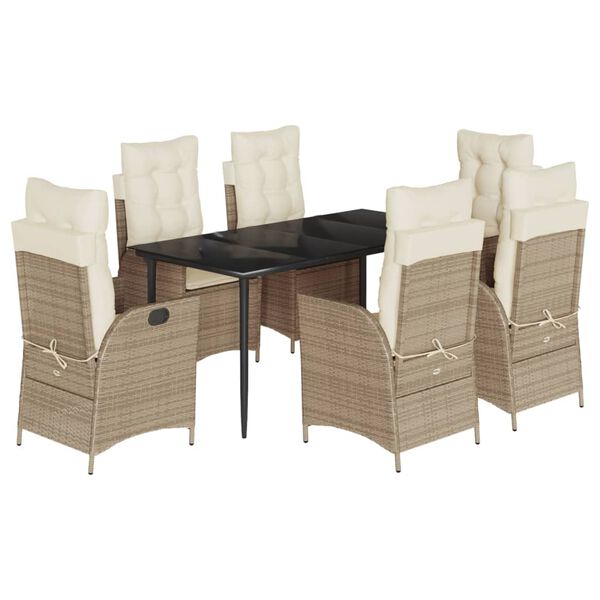 vidaXL 7-delige Tuinset met kussens poly rattan beige