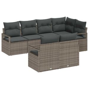 vidaXL Tuinbankenset met kussen met opslag 7 pcs Grijs poly rattan
