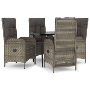 vidaXL 5-delige Tuinset met kussens poly rattan zwart en grijs
