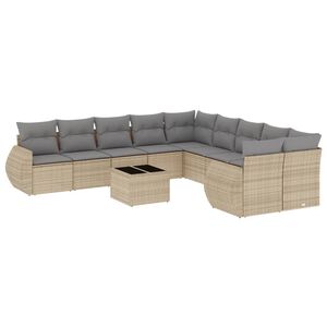 vidaXL 11-delige Tuinset met kussens poly rattan beige