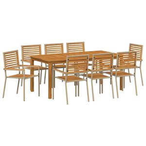 vidaXL Tuin eettafelset 9 st Beige Massief Acaciahout
