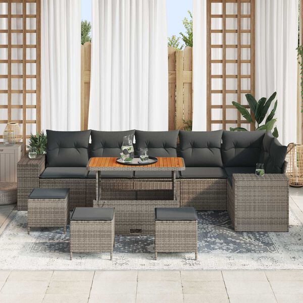 vidaXL Tuin Sofa Set 10 pcs Grijs poly rattan