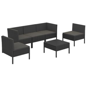 vidaXL 6-delige Loungeset met kussens poly rattan zwart