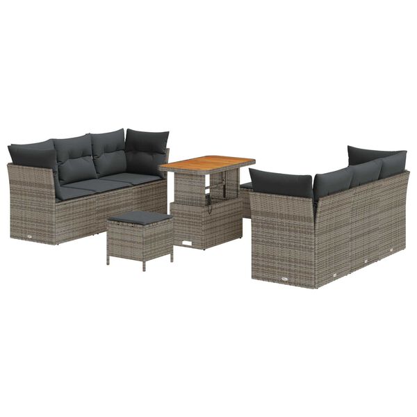 vidaXL Tuin Sofa Set met kussen 9 pcs Grijs poly rattan