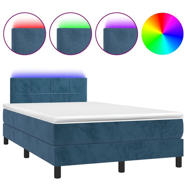 vidaXL Boxspring met matras en LED fluweel donkerblauw 120x190 cm