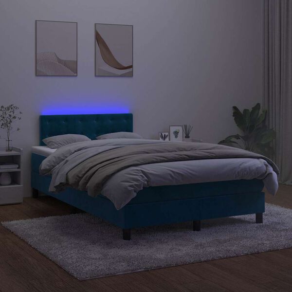 vidaXL Boxspring met matras en LED fluweel donkerblauw 120x200 cm