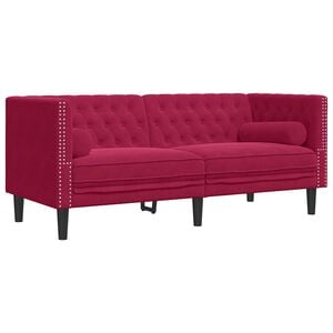 vidaXL Tweezitsbank Chesterfield-stijl en bolsters fluweel wijnrood
